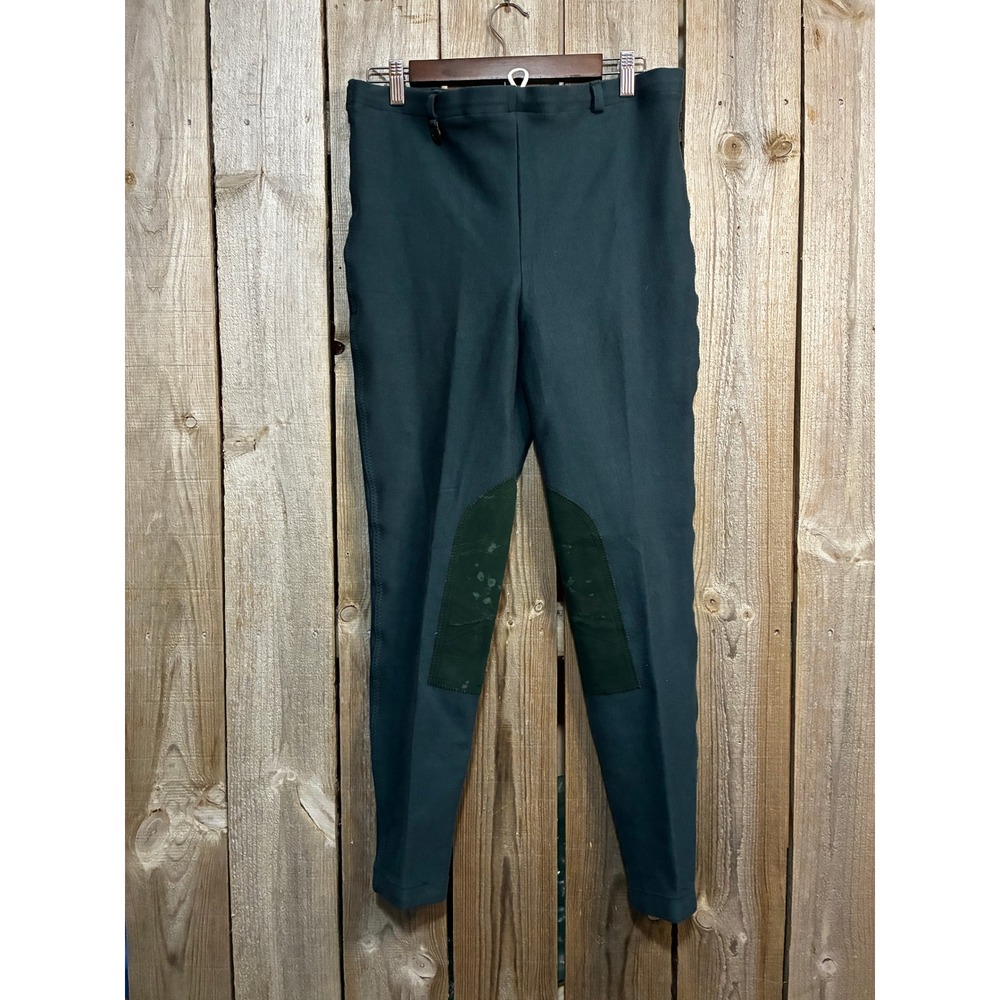 On Course Equestrian Breeches Hunter Green Knee Patch Riding Pants  Sz 34